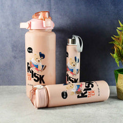Cartoon Printed Water Bottle Set – Leakproof Multi-Size Trio