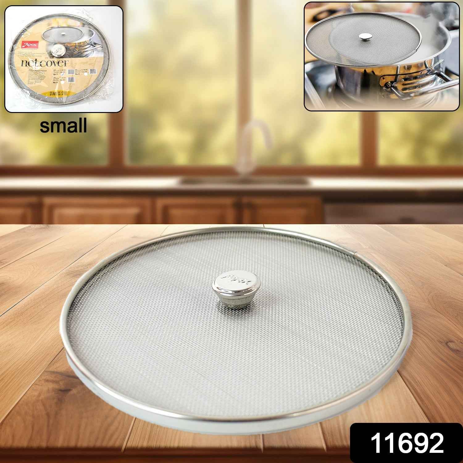 Fine stainless steel mesh cooking cover fitting frying pans and kadais