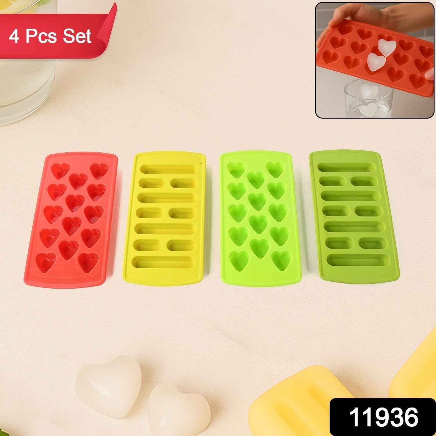 Plastic Ice Cube Tray Set – Flexible BPA-Free 4-Piece Molds