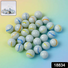 Glass Marbles Pack of 30 – Classic White with Colorful Swirls