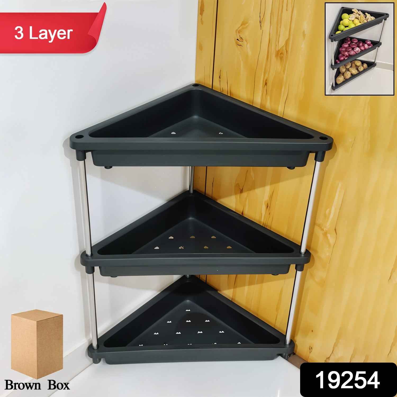 Plastic Corner Storage Rack – 3-Layer Space-Saving Shelf