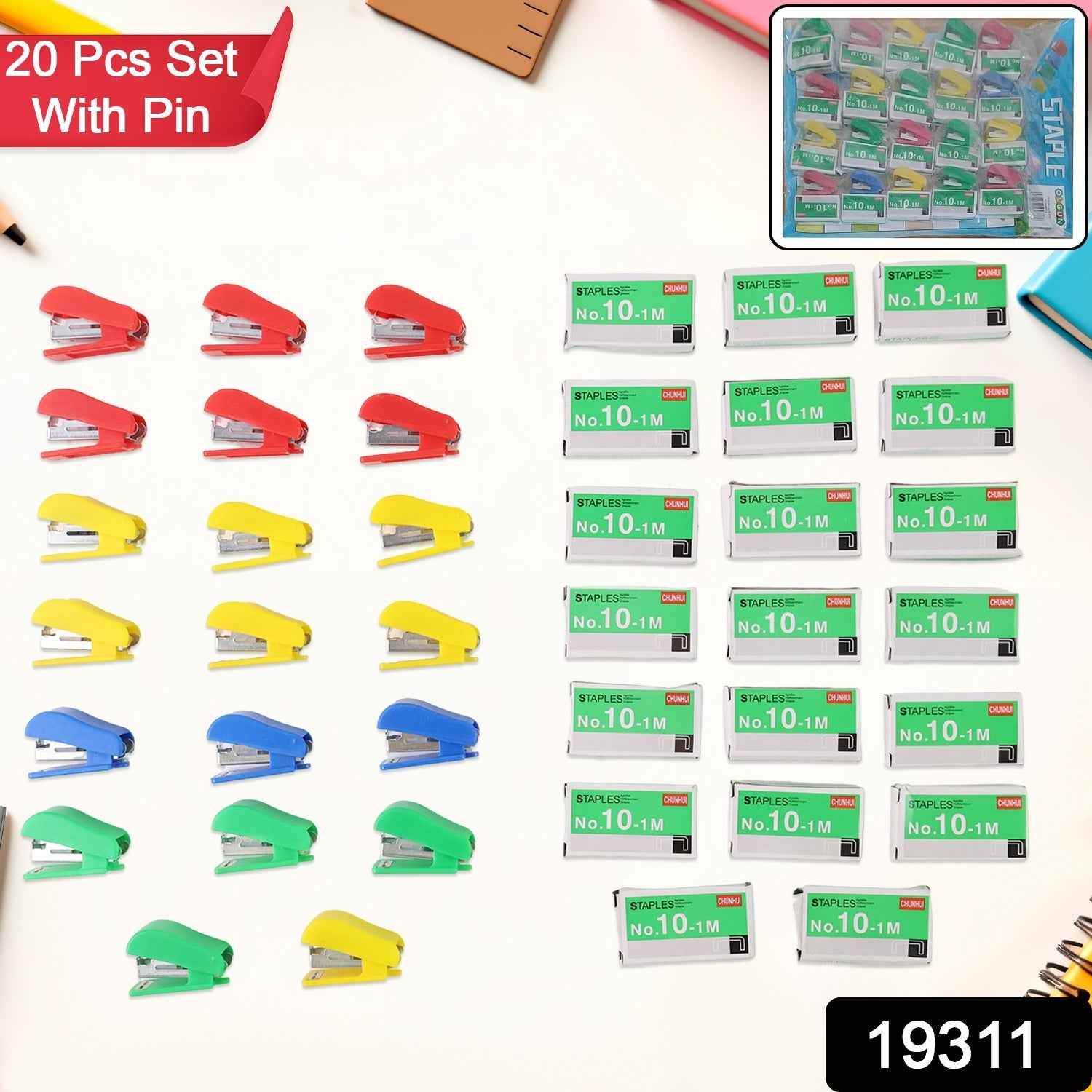 Mini Stapler Set – 20 Pcs with Assorted Colors & Staples