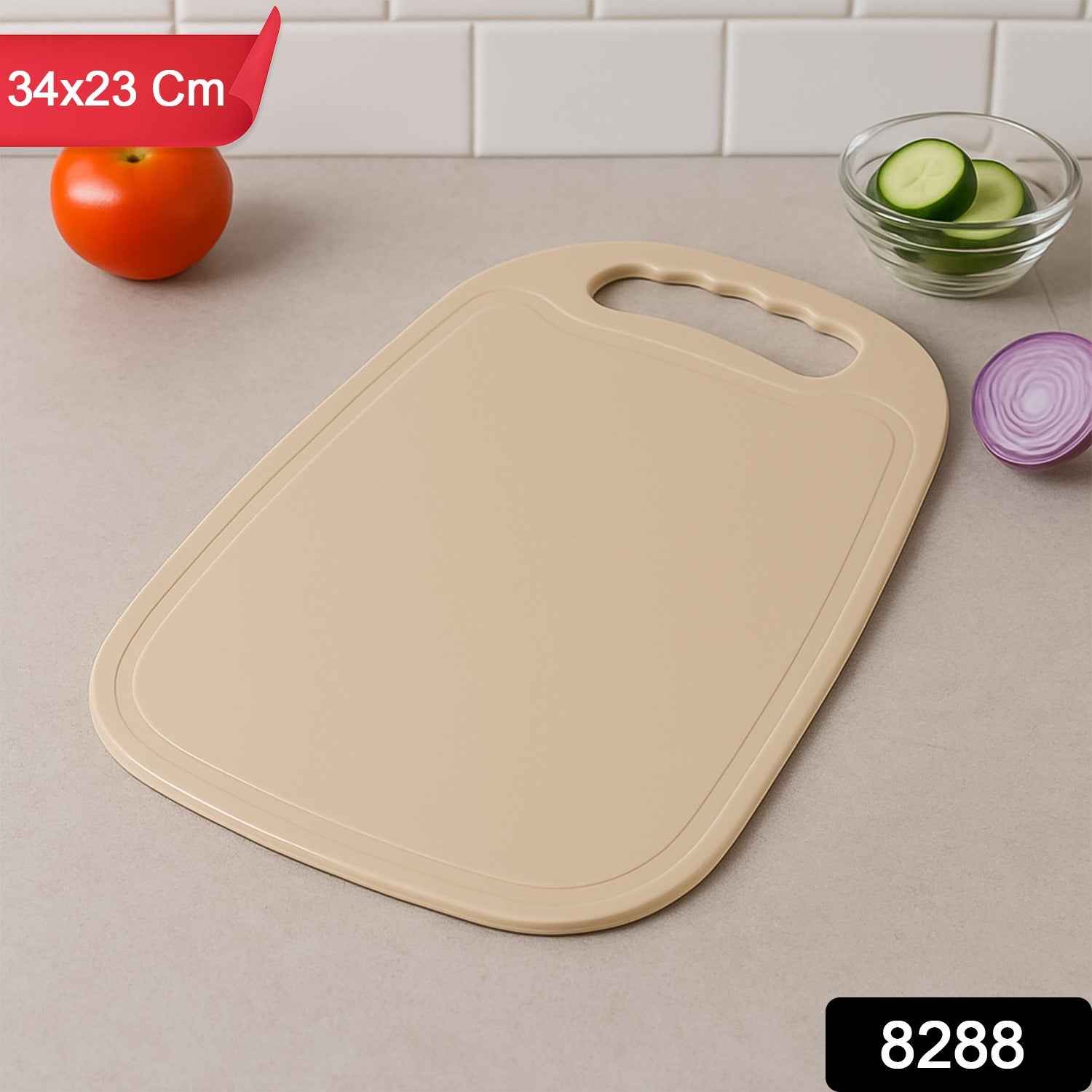 Close-up of durable plastic chopping board with non-slip surface