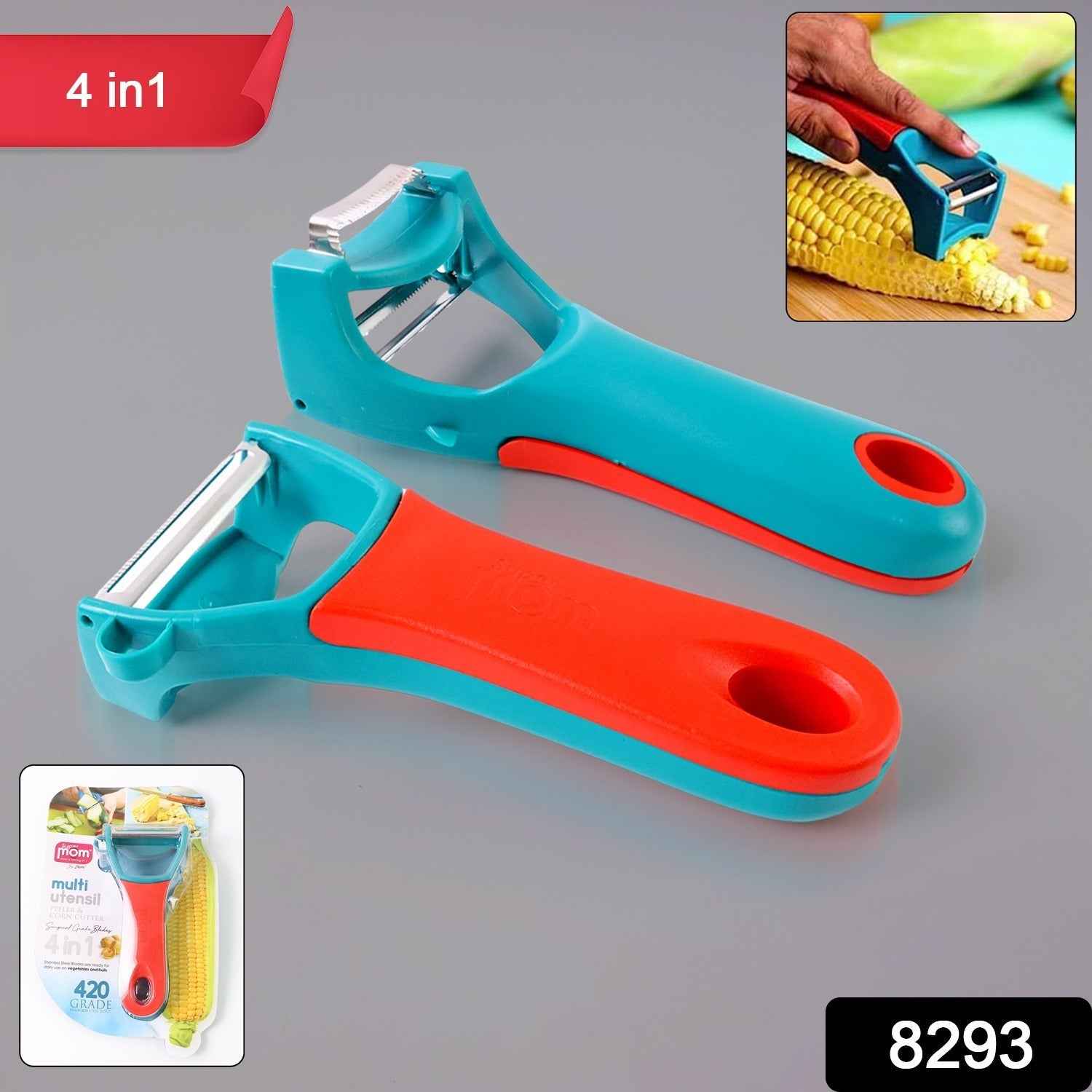 All-in-one 4-in-1 vegetable peeler with ergonomic non-slip handle