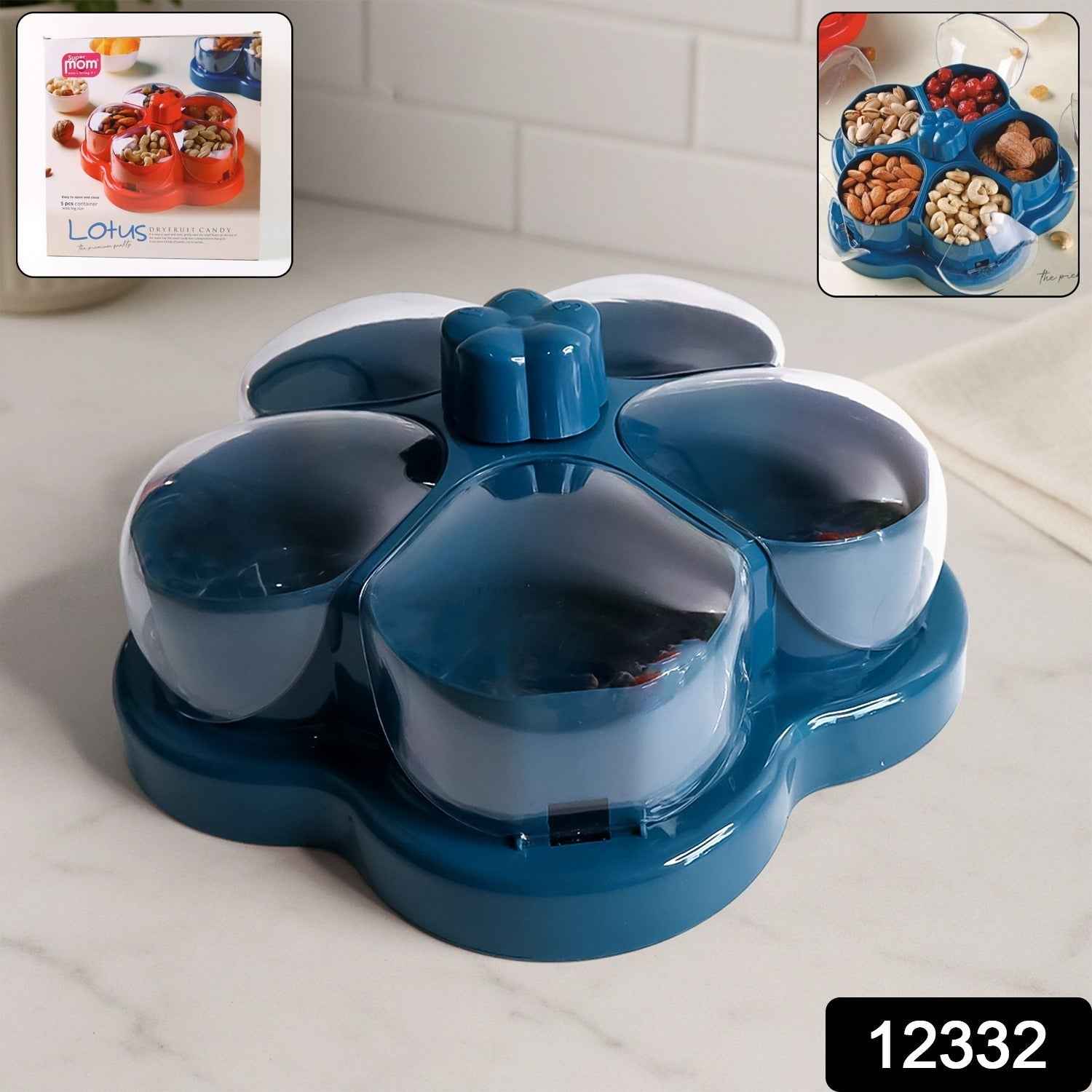 Lotus Shape Rotating Dry Fruit Snack Organizer – Multi-Compartment
