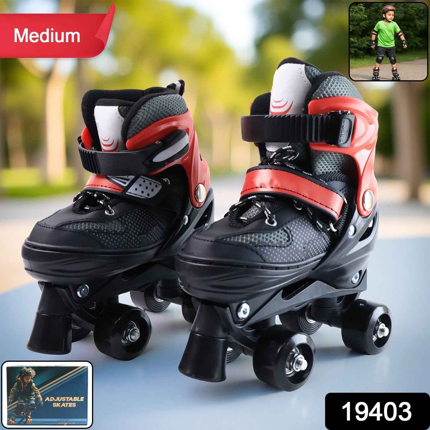 Adjustable Quad Roller Skates – Medium Size with Safety Features for Kids
