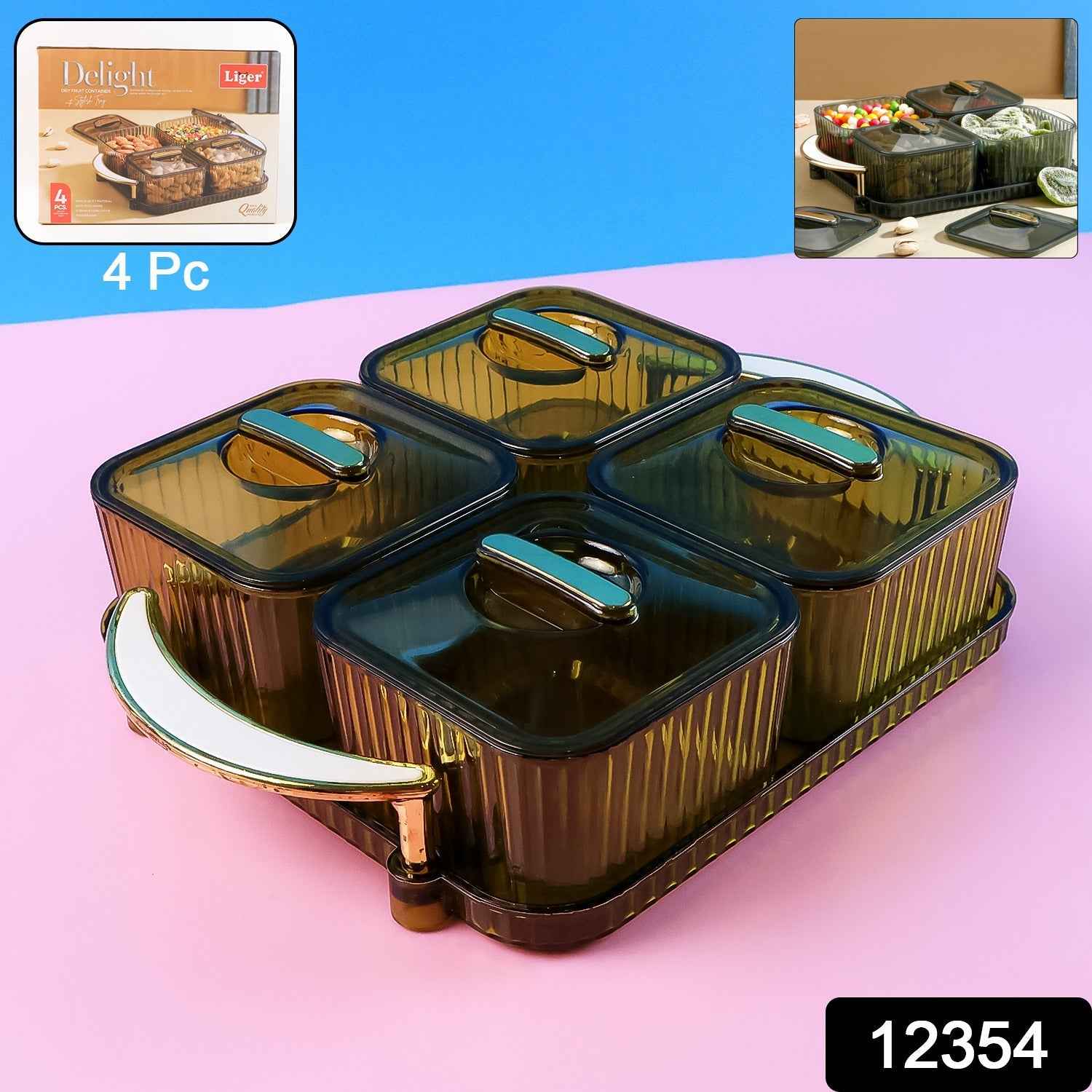 Four-piece dryfruit storage container set with luxury Liger pattern design