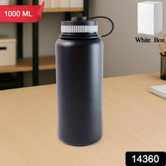Black Vacuum-Insulated Stainless Steel Water Bottle – 1000ml Durable & Leakproof