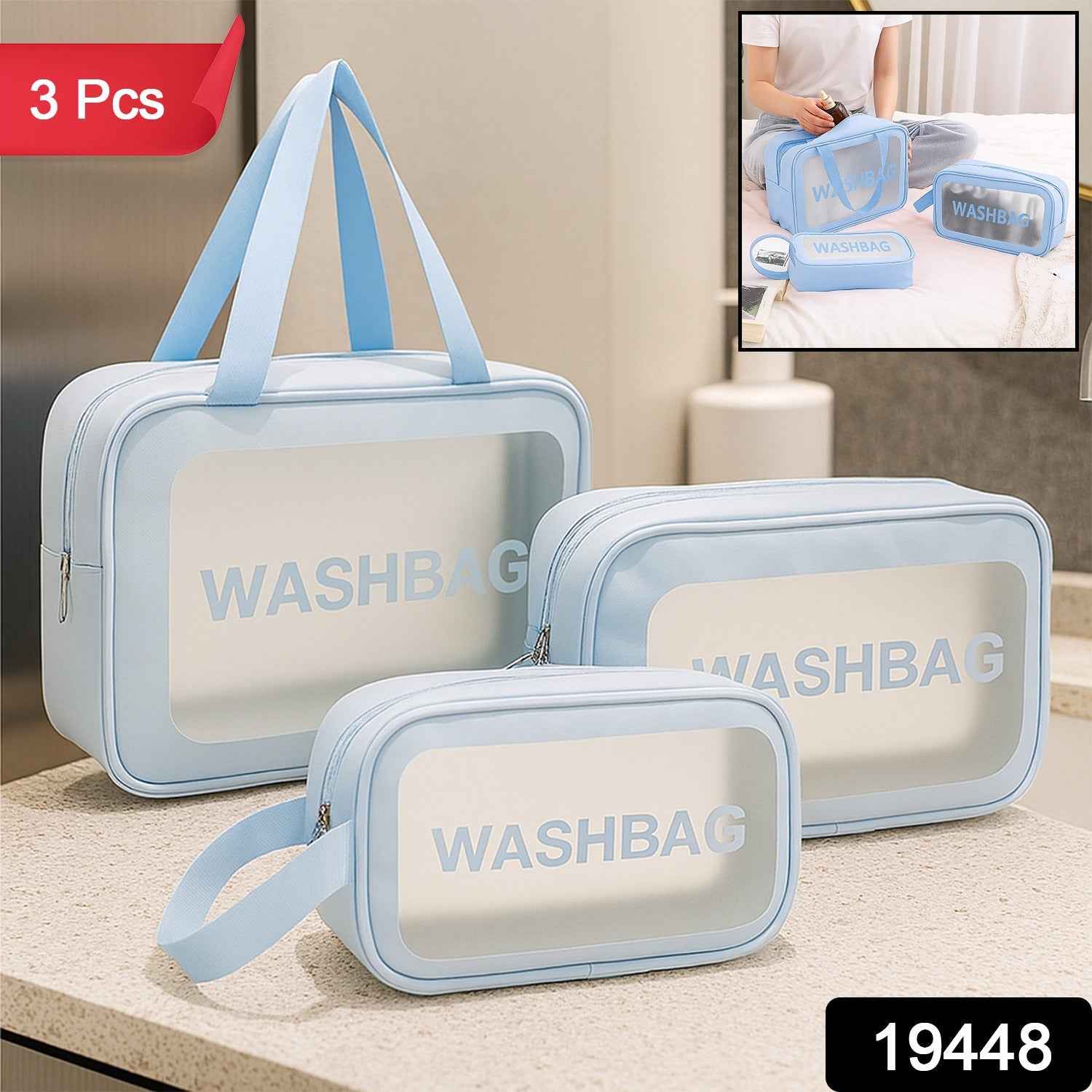 Waterproof Transparent Travel Toiletry Bag Set – 3 Sizes for Easy Organization