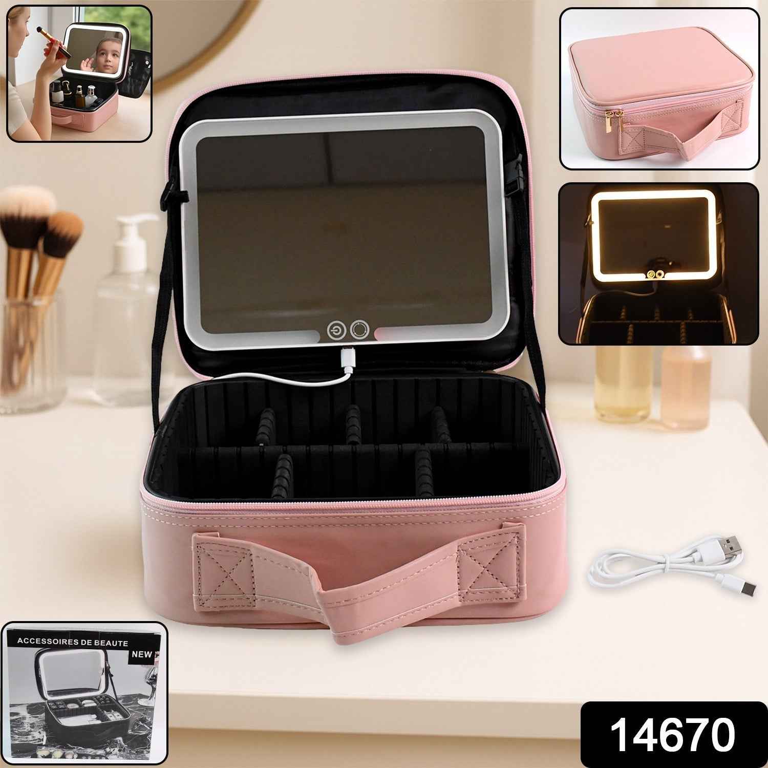 LED Light Makeup Organizer Box – USB Rechargeable & Portable