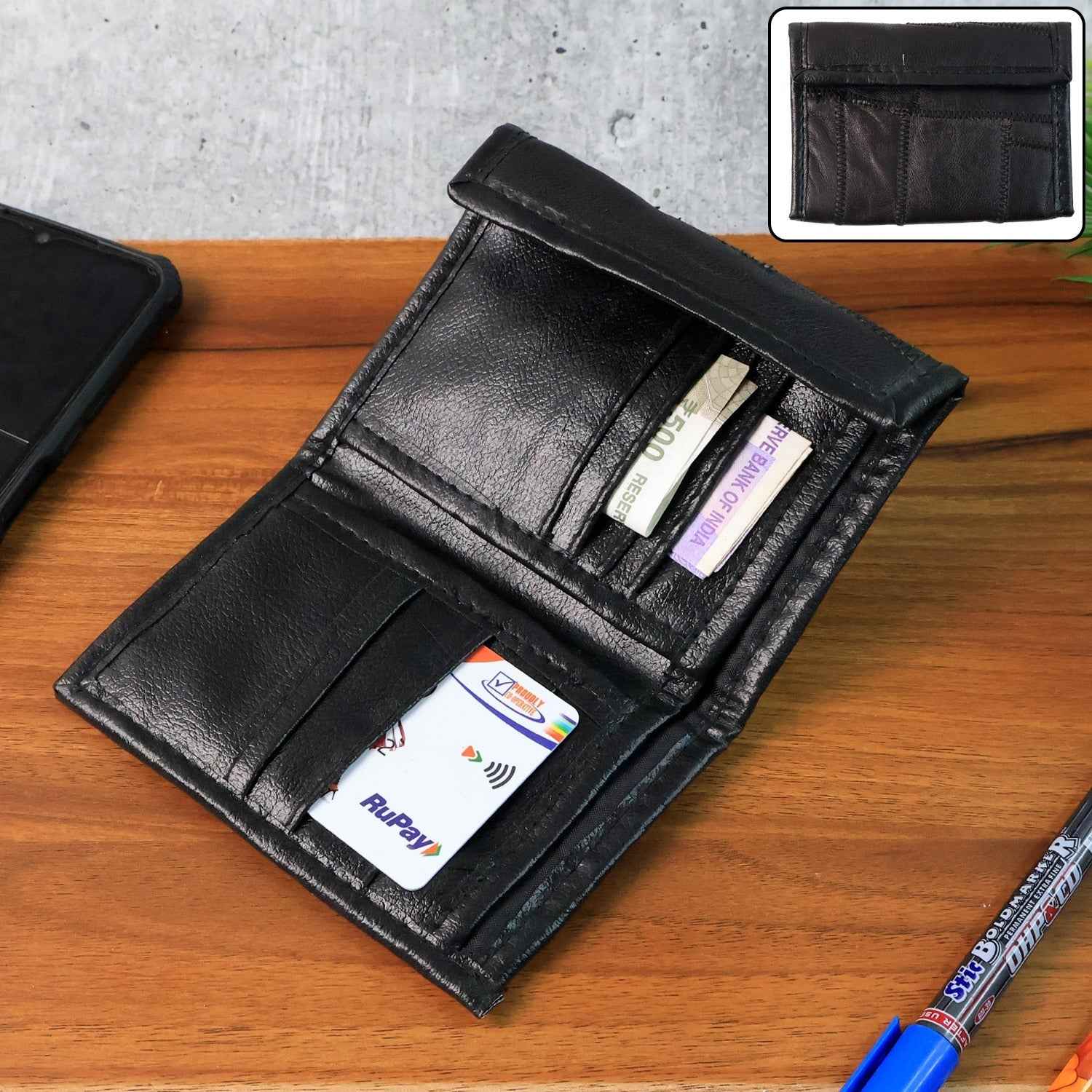 Genuine Leather Slim Bi-Fold Wallet – Durable & Stylish