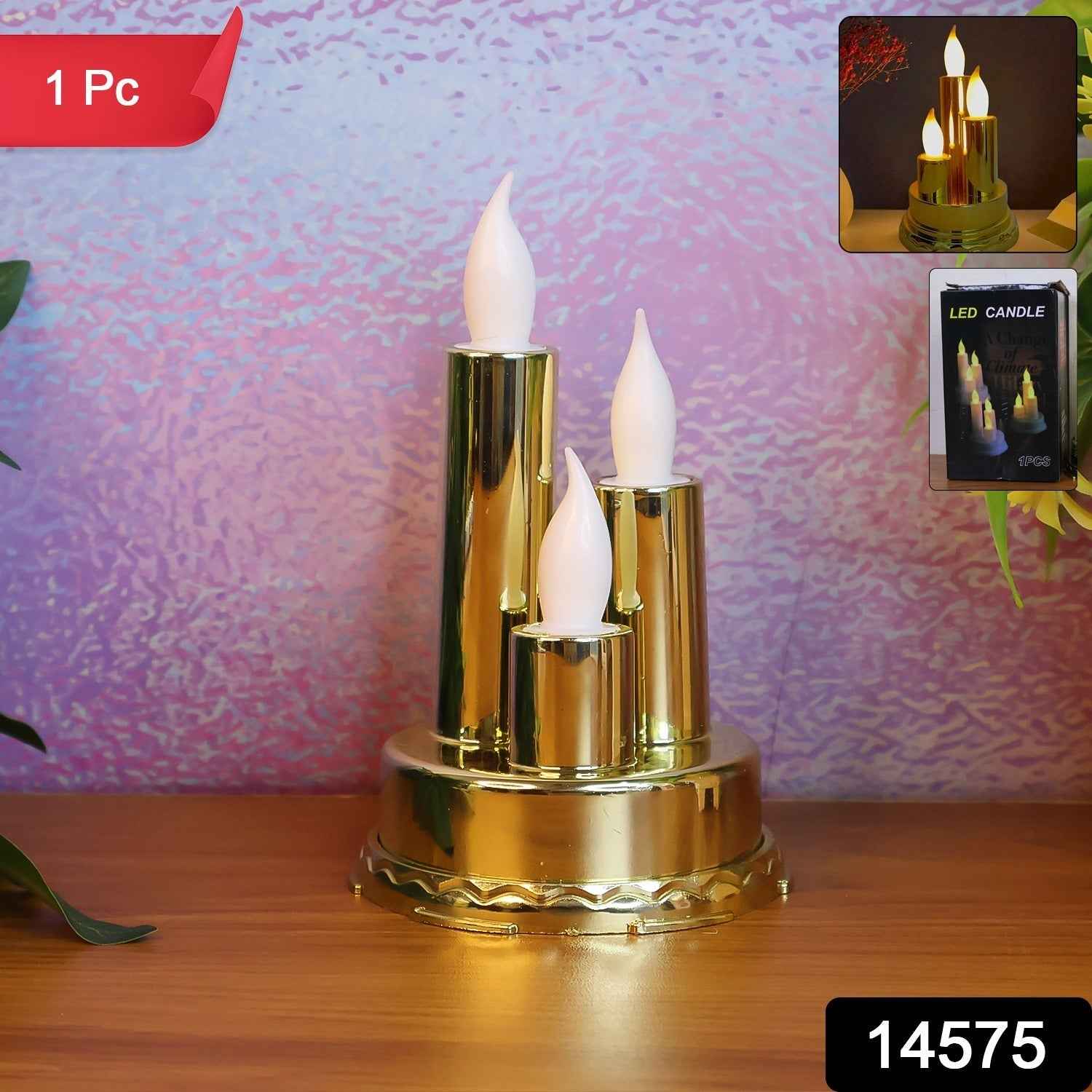 LED Flameless Candle Lamp – Triple Candle Design, Golden Glow