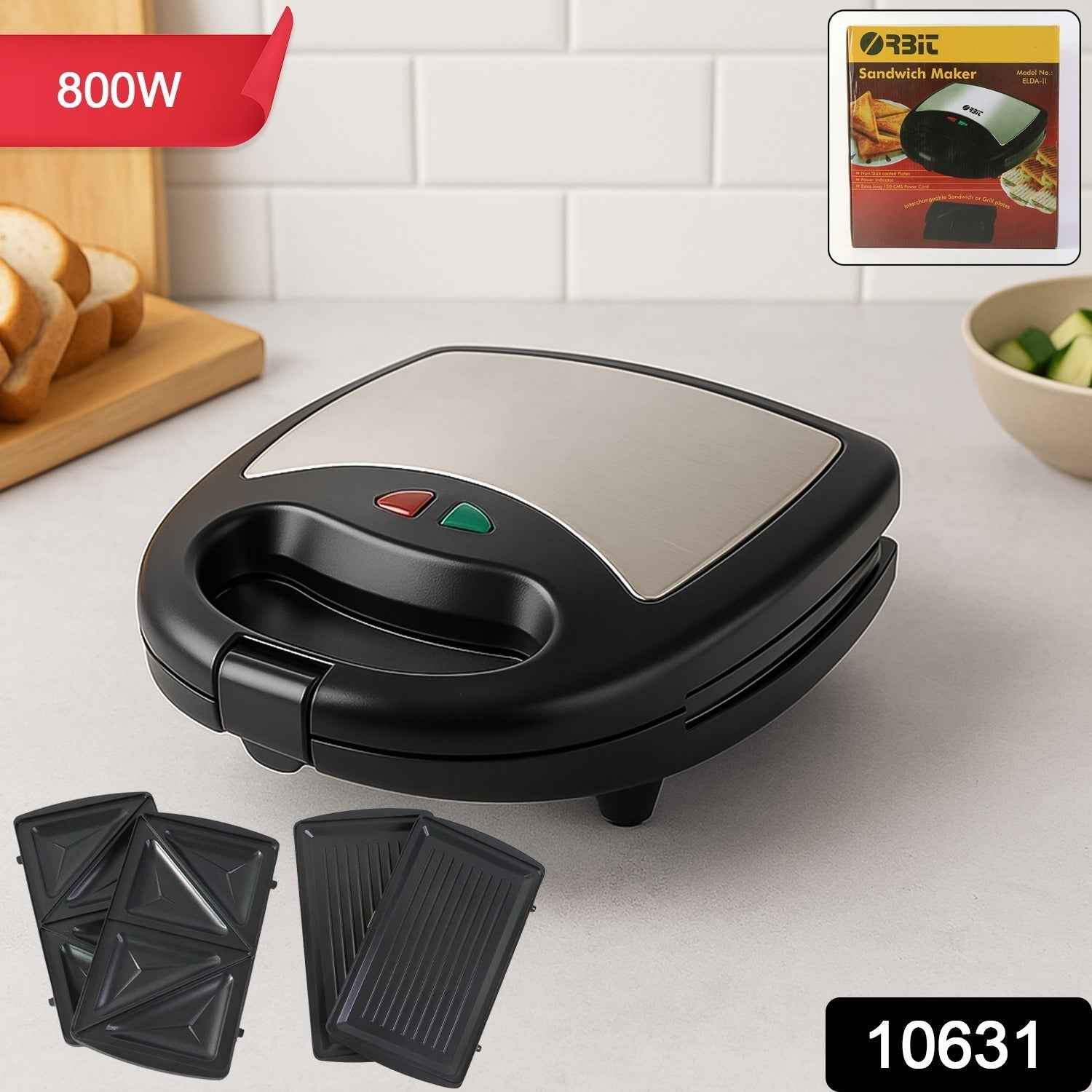 Sandwich Maker – 800W Fast Cooking with Interchangeable Plates