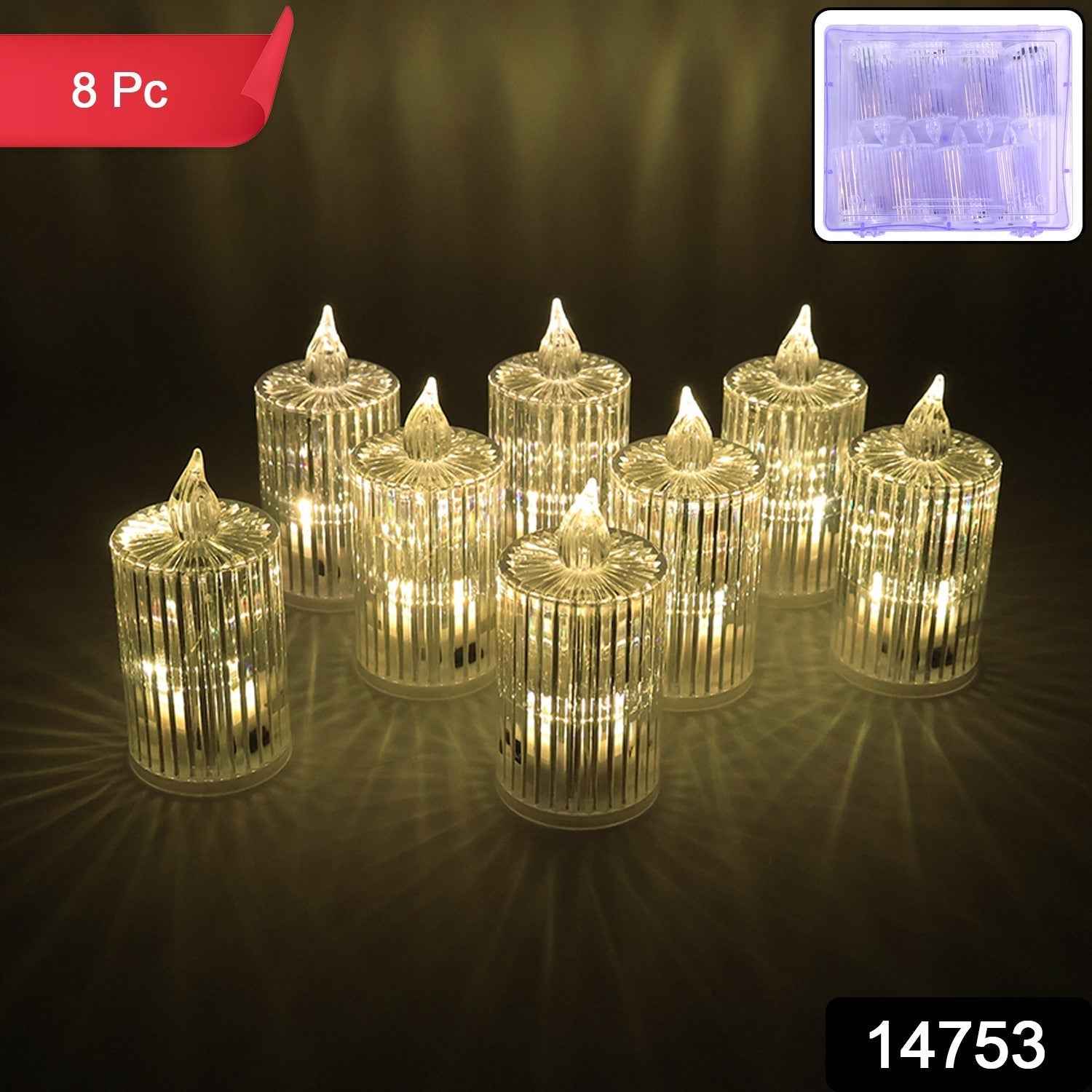 LED Flameless Candle Lights – Premium Crystal Effect, Set of 8