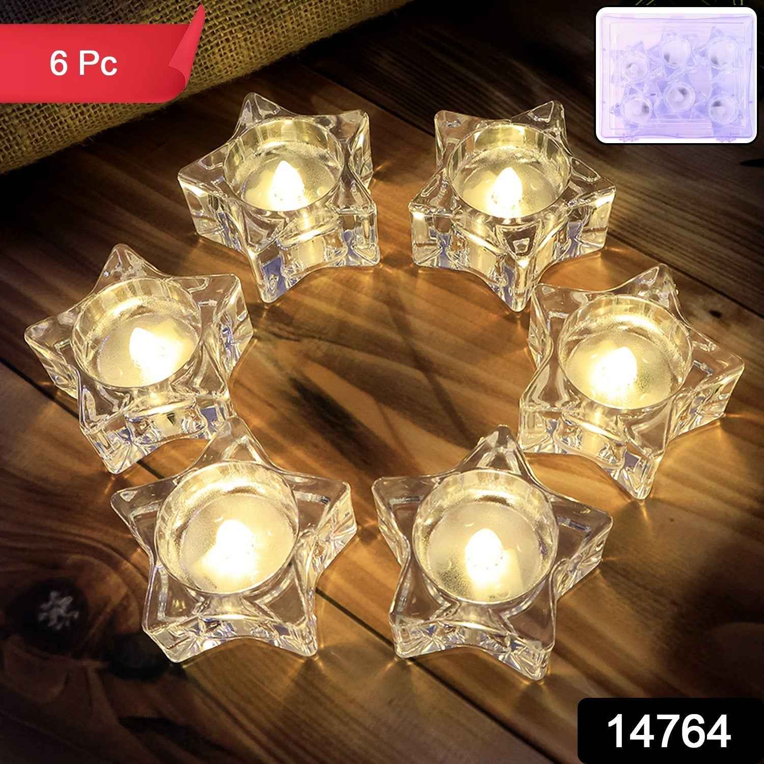 Star-Shaped LED Candles – Flameless Battery-Operated Set of 6