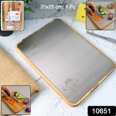 Steel Oak Cutting Board – Durable 35x25 cm with Wooden Handle