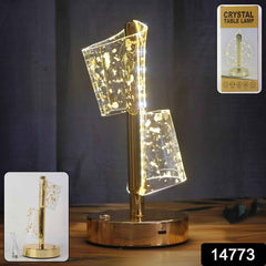 Golden Crystal LED Double Shade Table Lamp – Elegant USB Charging Light