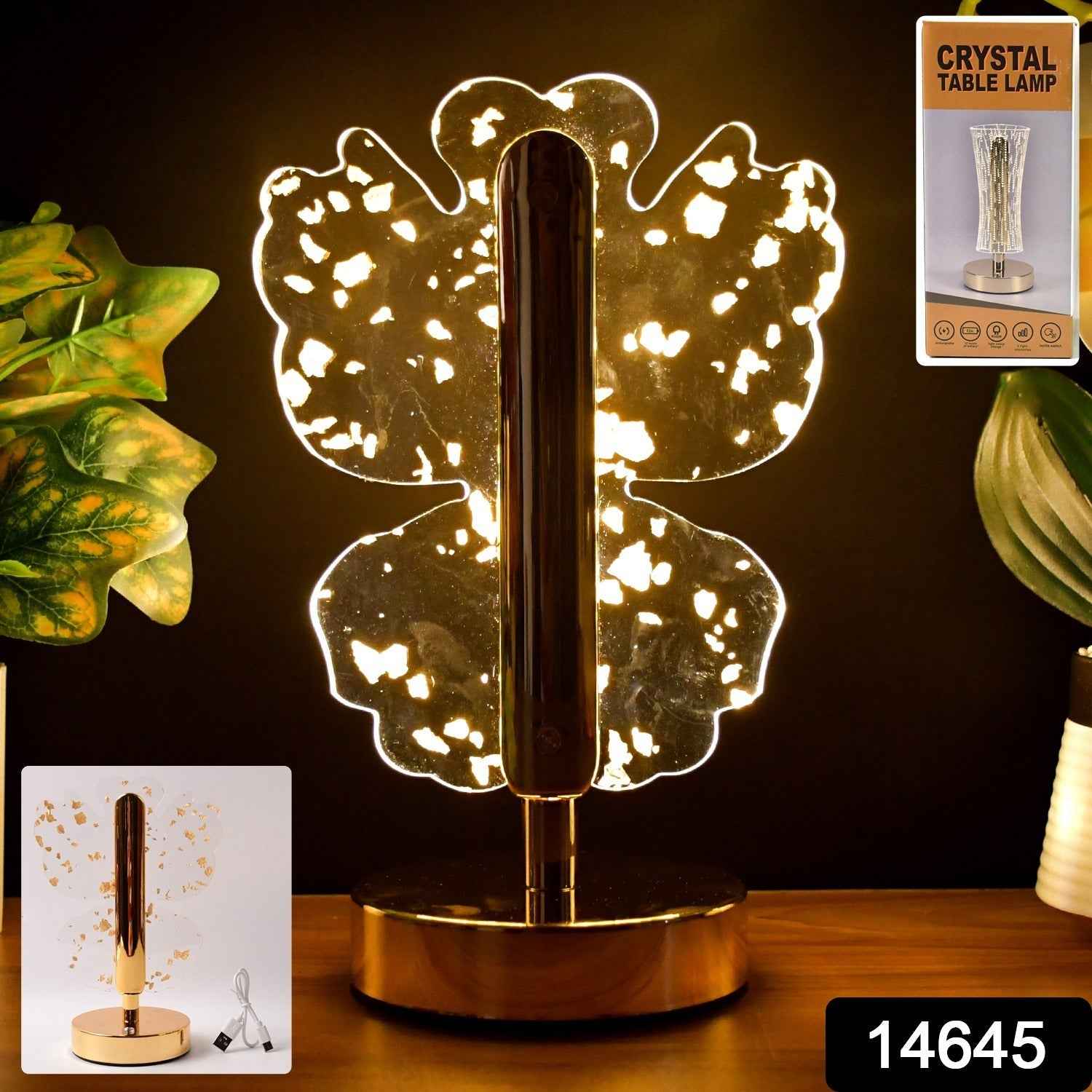 Crystal LED Table Lamp – Luxury Golden Butterfly Accent