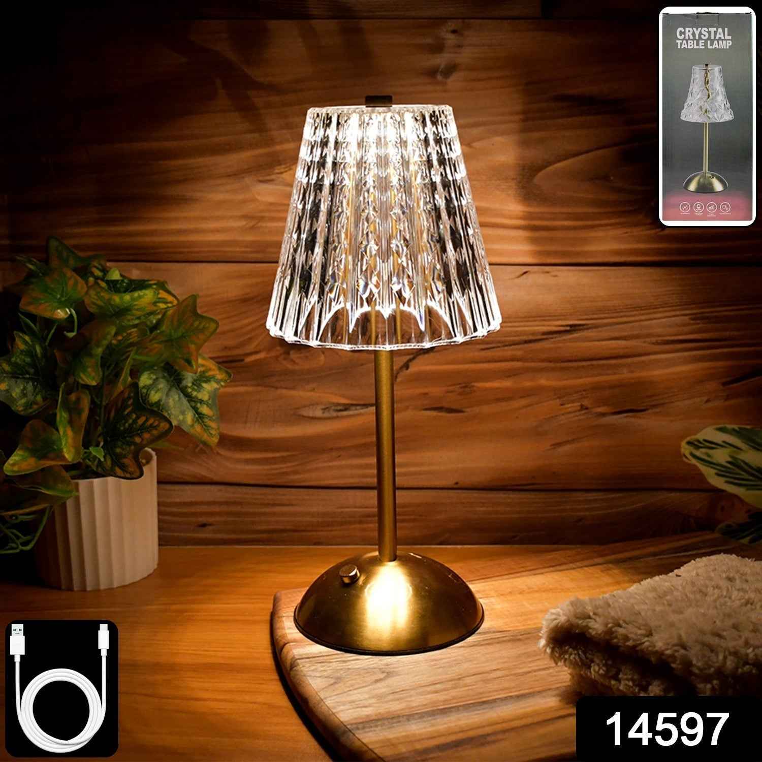 Crystal Table Lamp – Elegant Shade with USB Charging