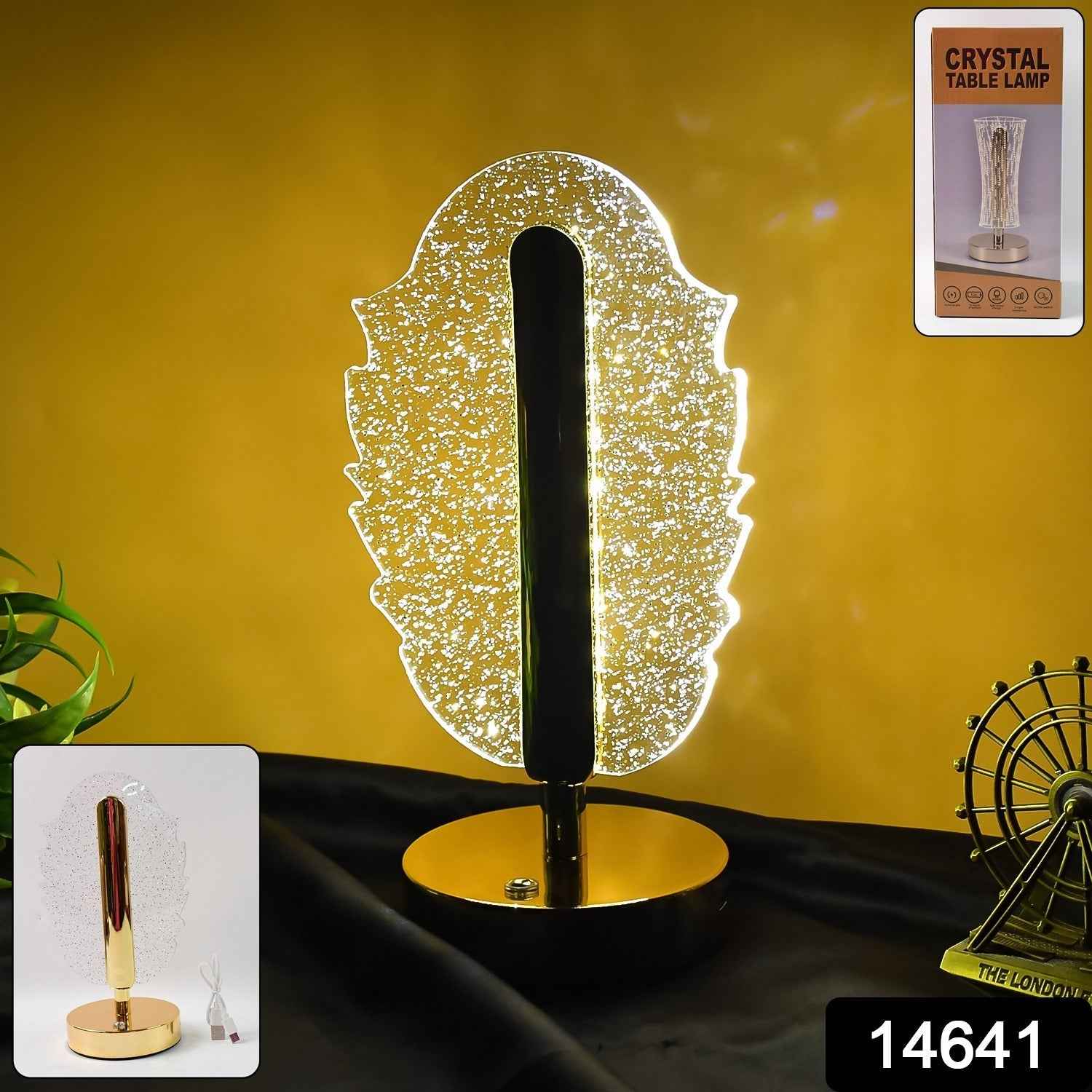 Feather Shape Crystal Table Lamp – Elegant USB Charging LED Light
