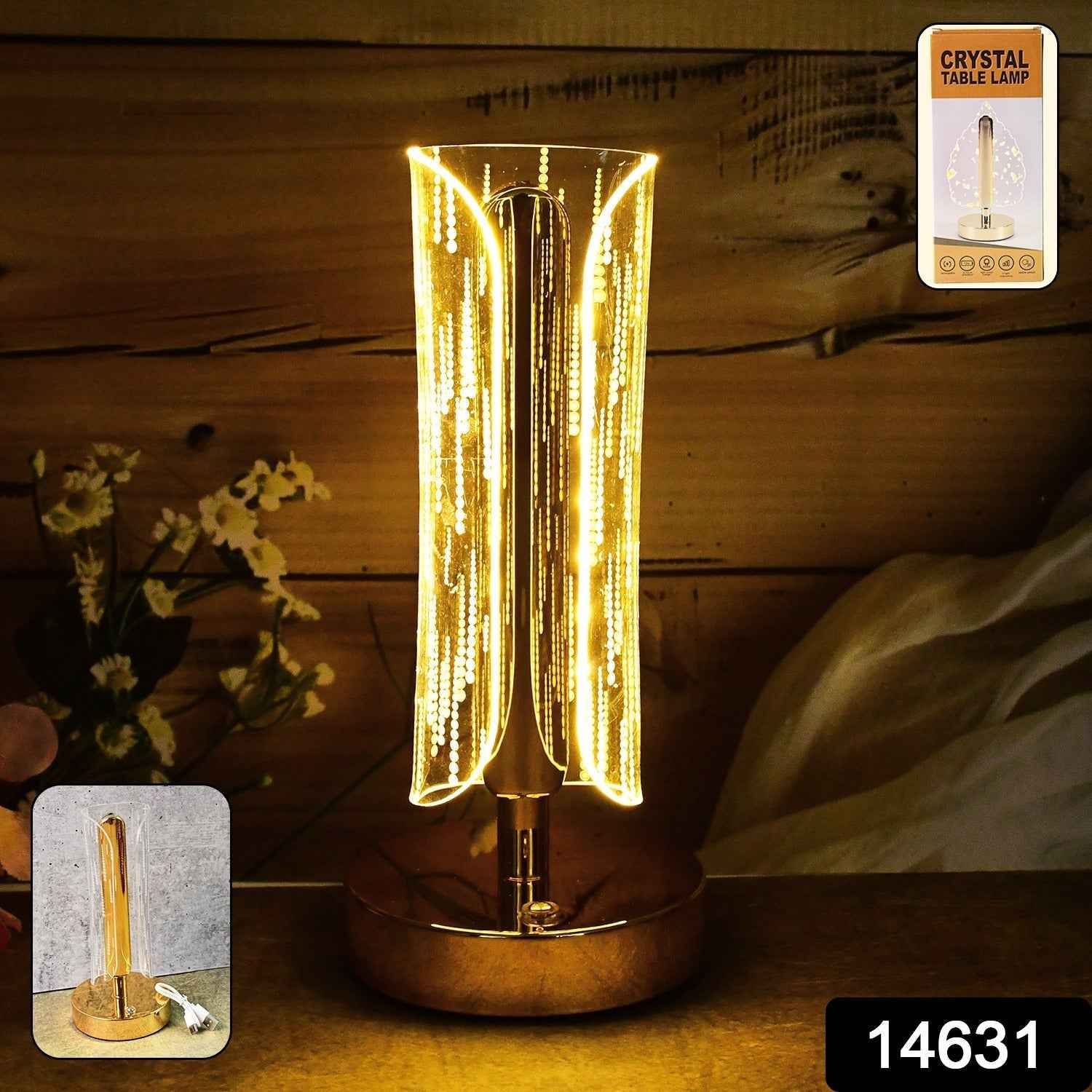 Crystal Table Lamp – Tall Cylinder Shape with USB Charging