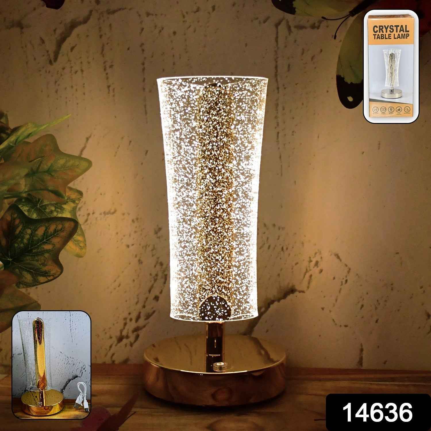 Crystal Table Lamp – Sparkle Design with Golden Base LED