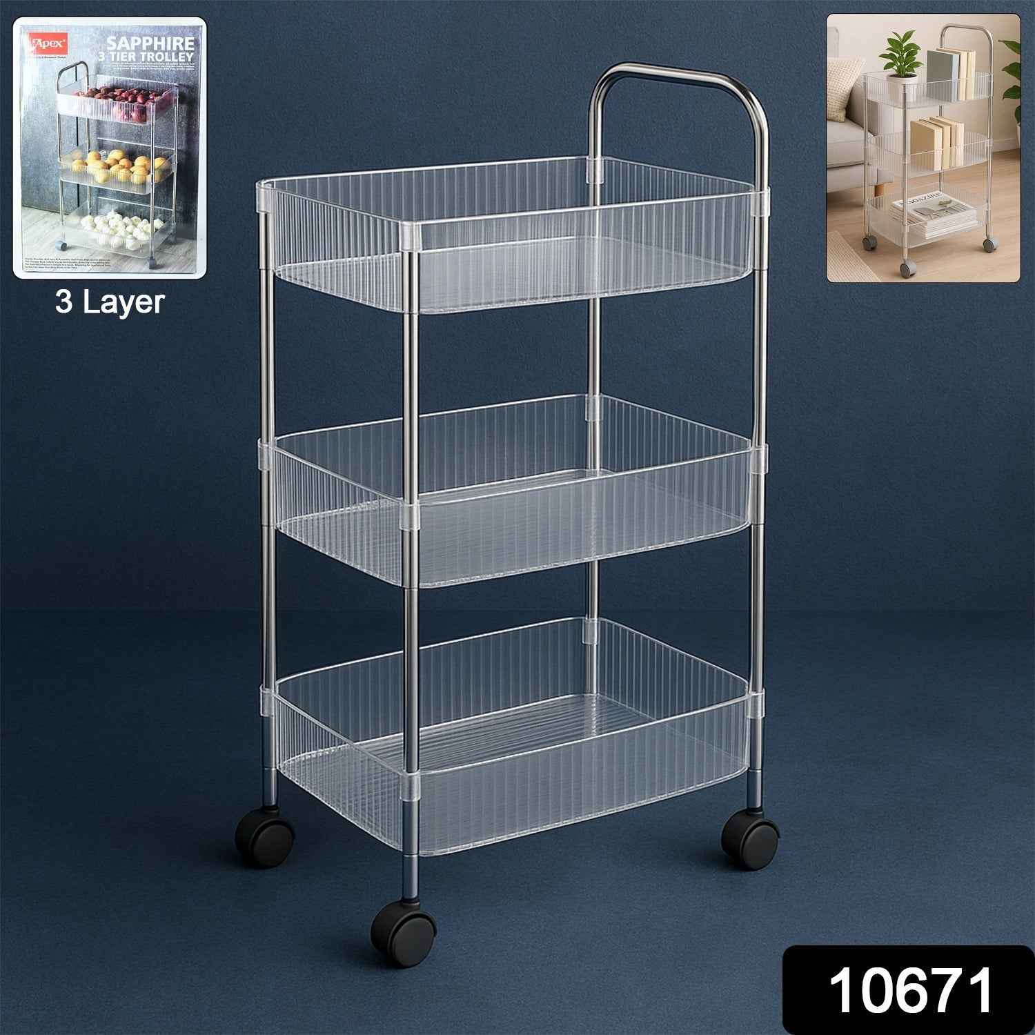 3-Layer Storage Trolley with Wheels – Durable & Versatile Organizer