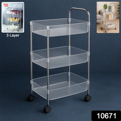Side view of 3-layer storage trolley with smooth-rolling wheels