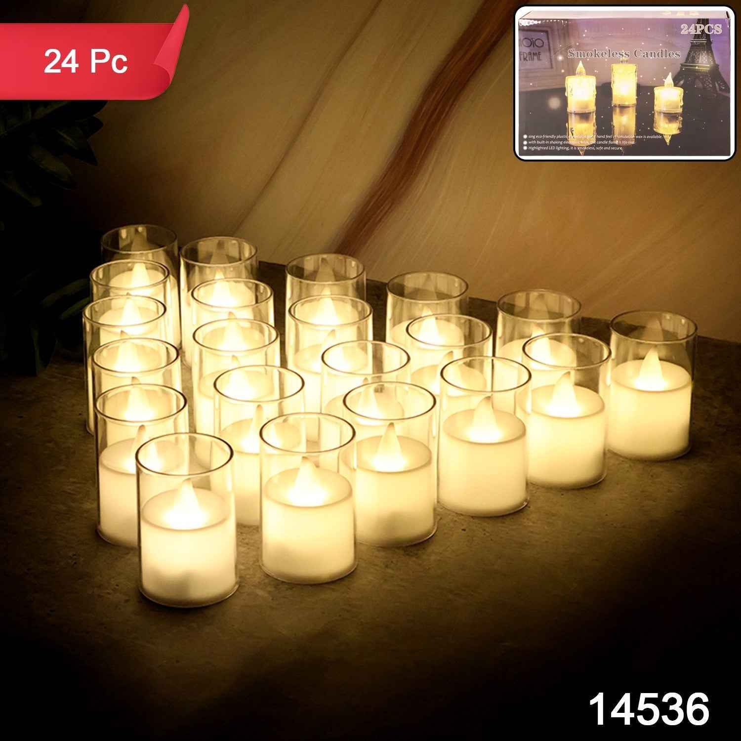 LED Tealight Candles – Set of 24 Flameless Smokeless Lights