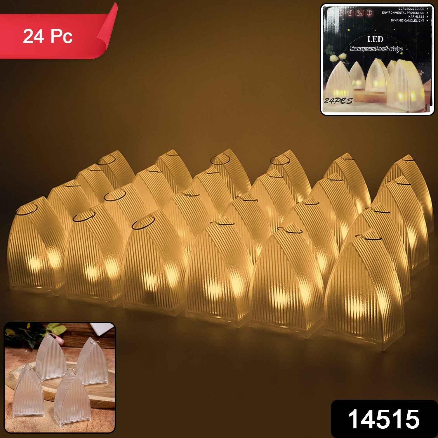 Transparent Decorative LED Candle Lights – Set of 24 Flameless