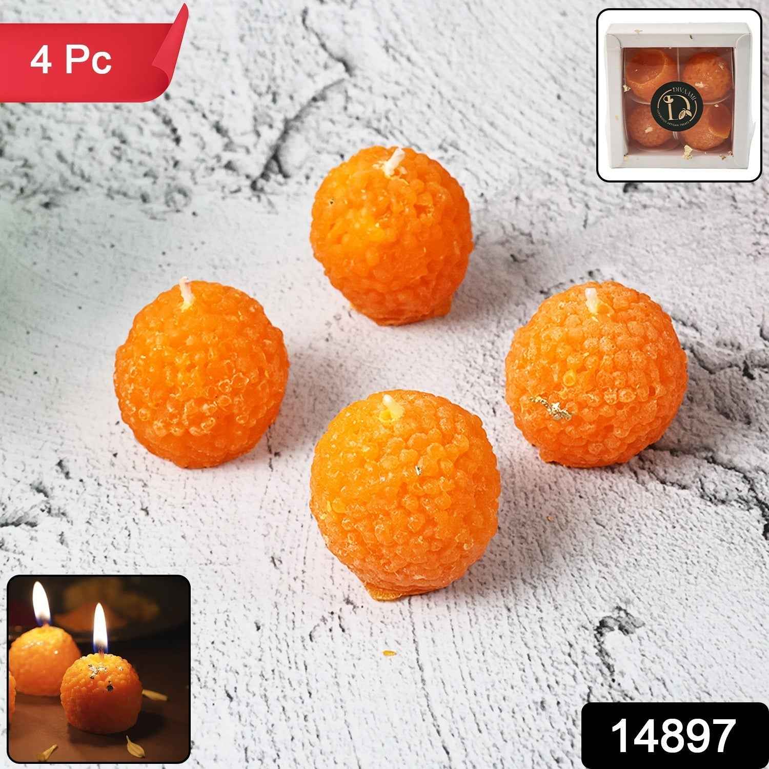 Laddu Shaped Decorative Wax Candles – Festive Home Décor Set
