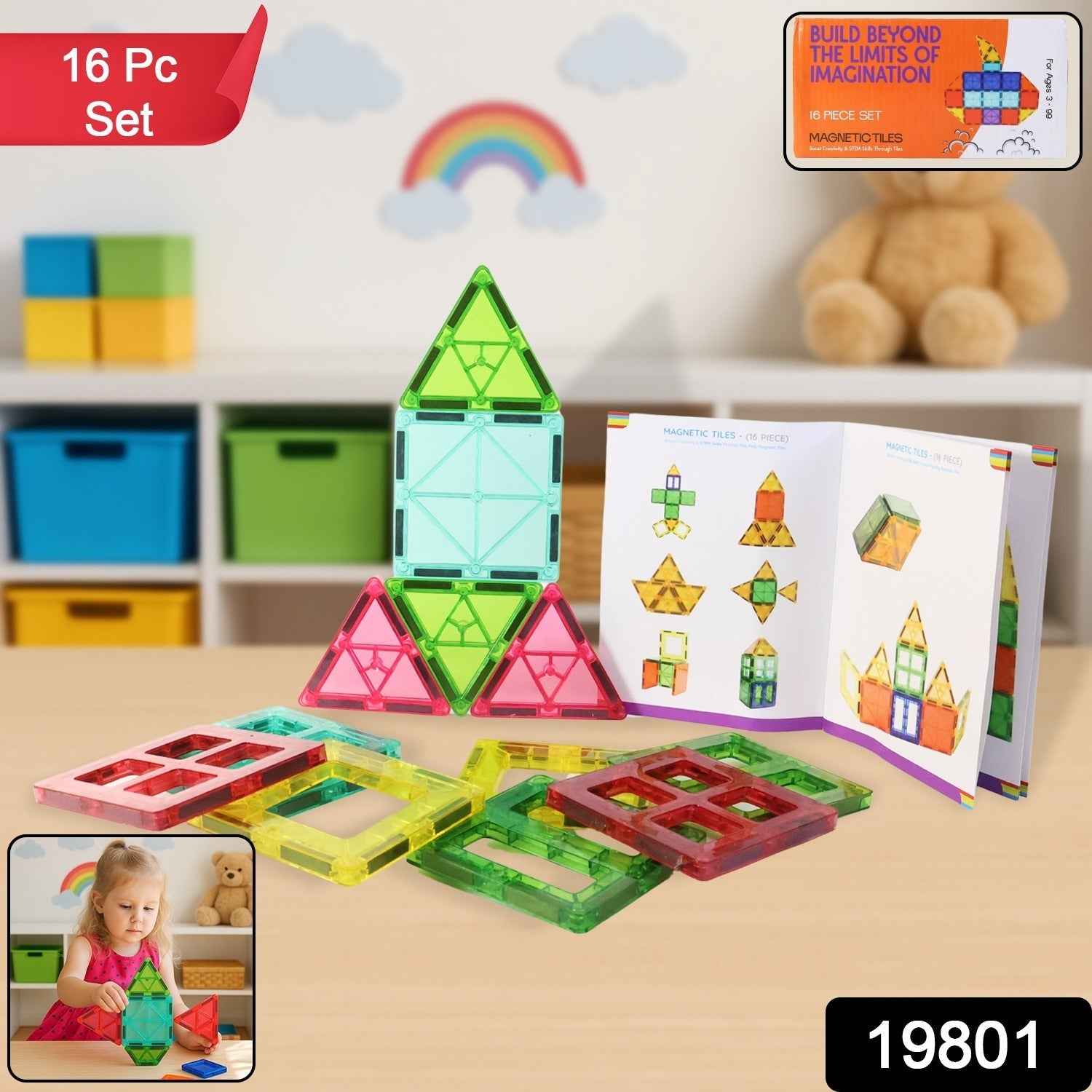 Magnetic Building Tiles – Creative 16-Piece STEM Toy Set
