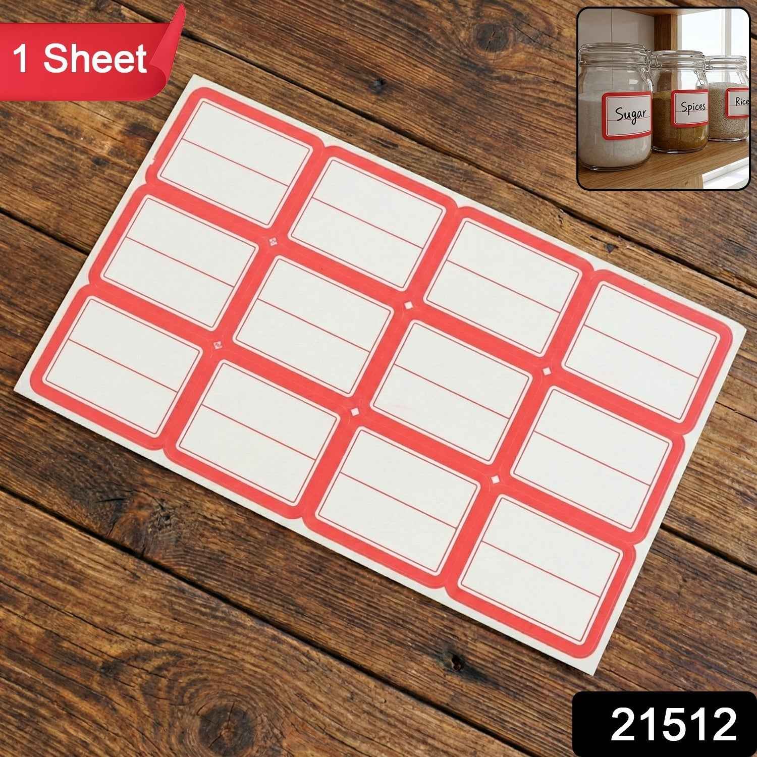 Self-Adhesive Label Sticker Sheet – Red & White Rectangular