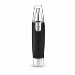 Hand holding the compact painless grooming device for nose and ear hair removal.