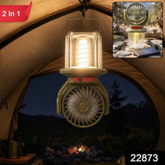 2 In 1 Solar Rechargeable Camping Fan with LED Lantern Light Portable (1 Pc)