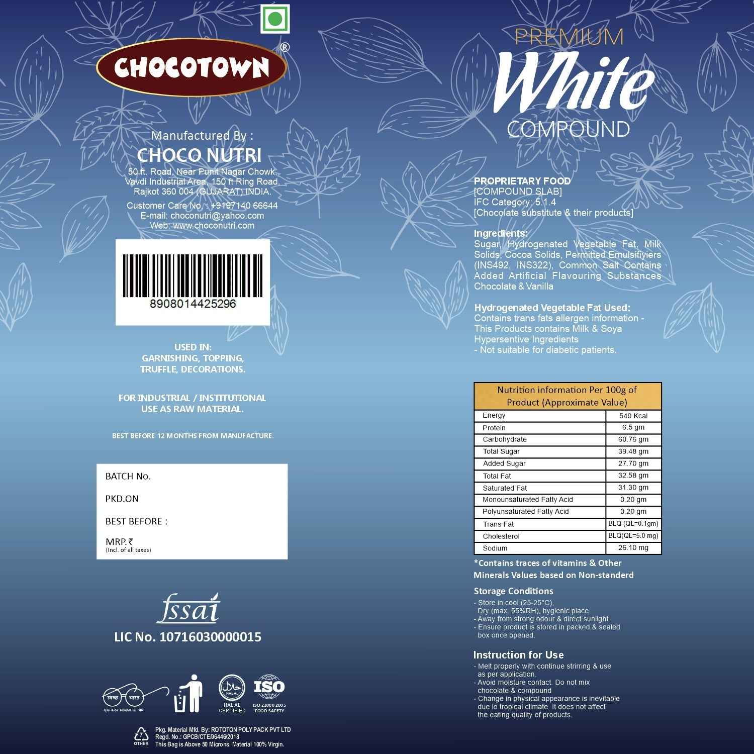 White Compound Chocolate – Premium 500gm Slab | Chocotown