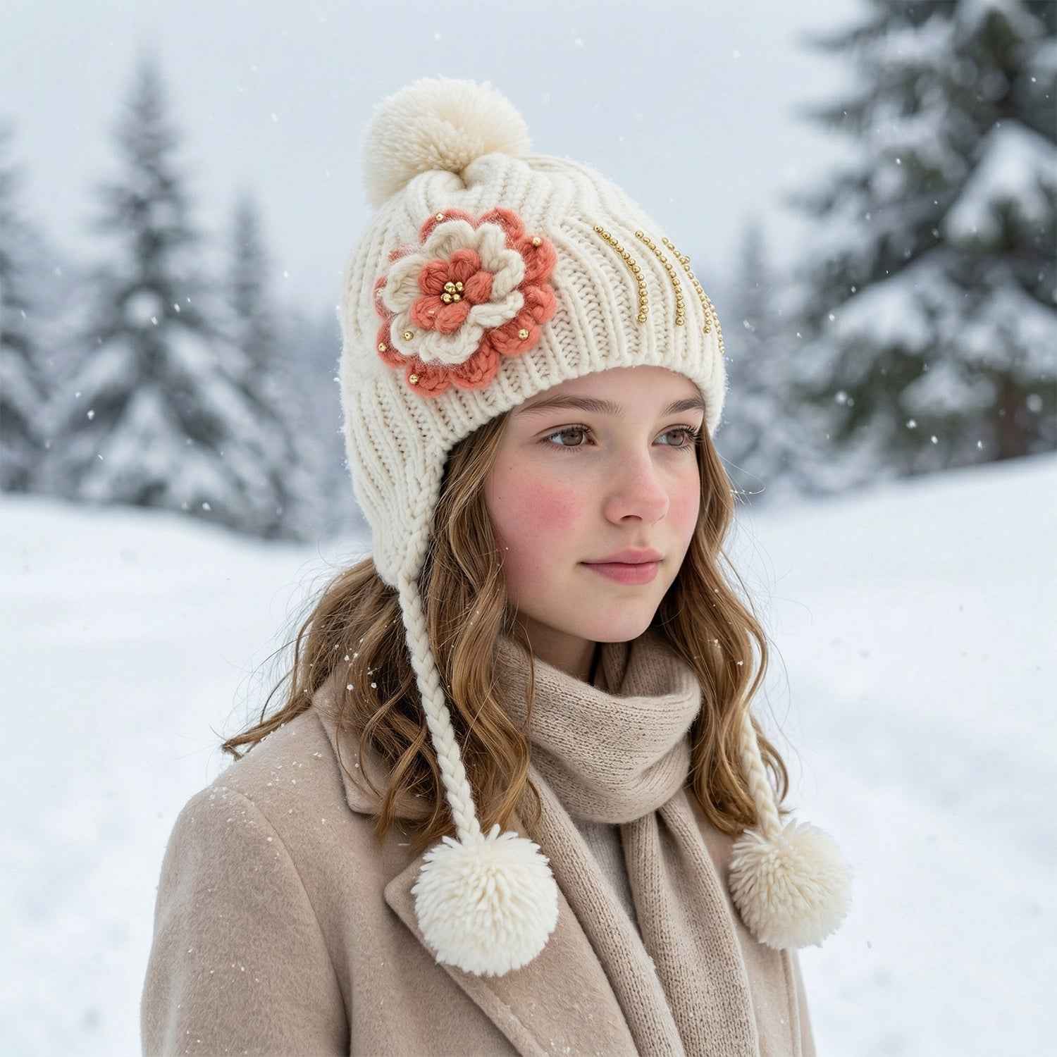 Kids Winter Woolen Ear Flap Cap – Soft & Warm with Pom Pom