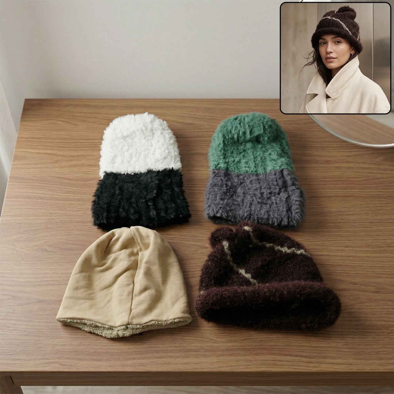 Winter Woolen Beanie Cap – Soft & Warm Fleece Lined Knit Hat