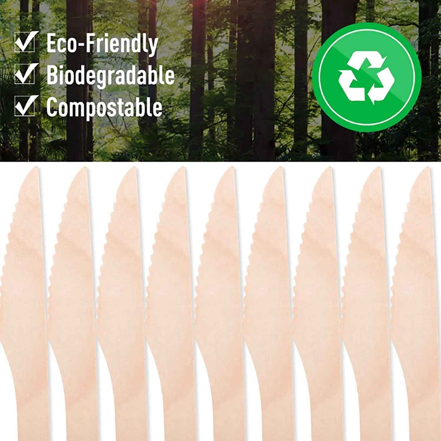 Wooden Knife – 165mm Smooth, Eco-Friendly Cutlery 30 Pcs Pack