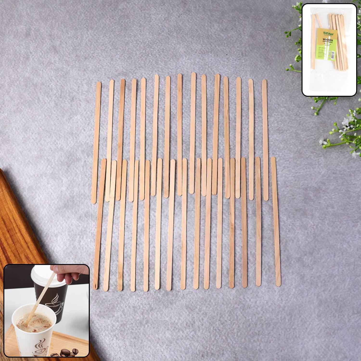 Wooden Coffee Stirrers – Eco-Friendly Smooth Birchwood 30 Pcs