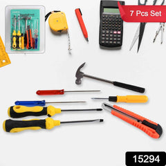 Layout of tools from the durable 7-piece hand tool kit set