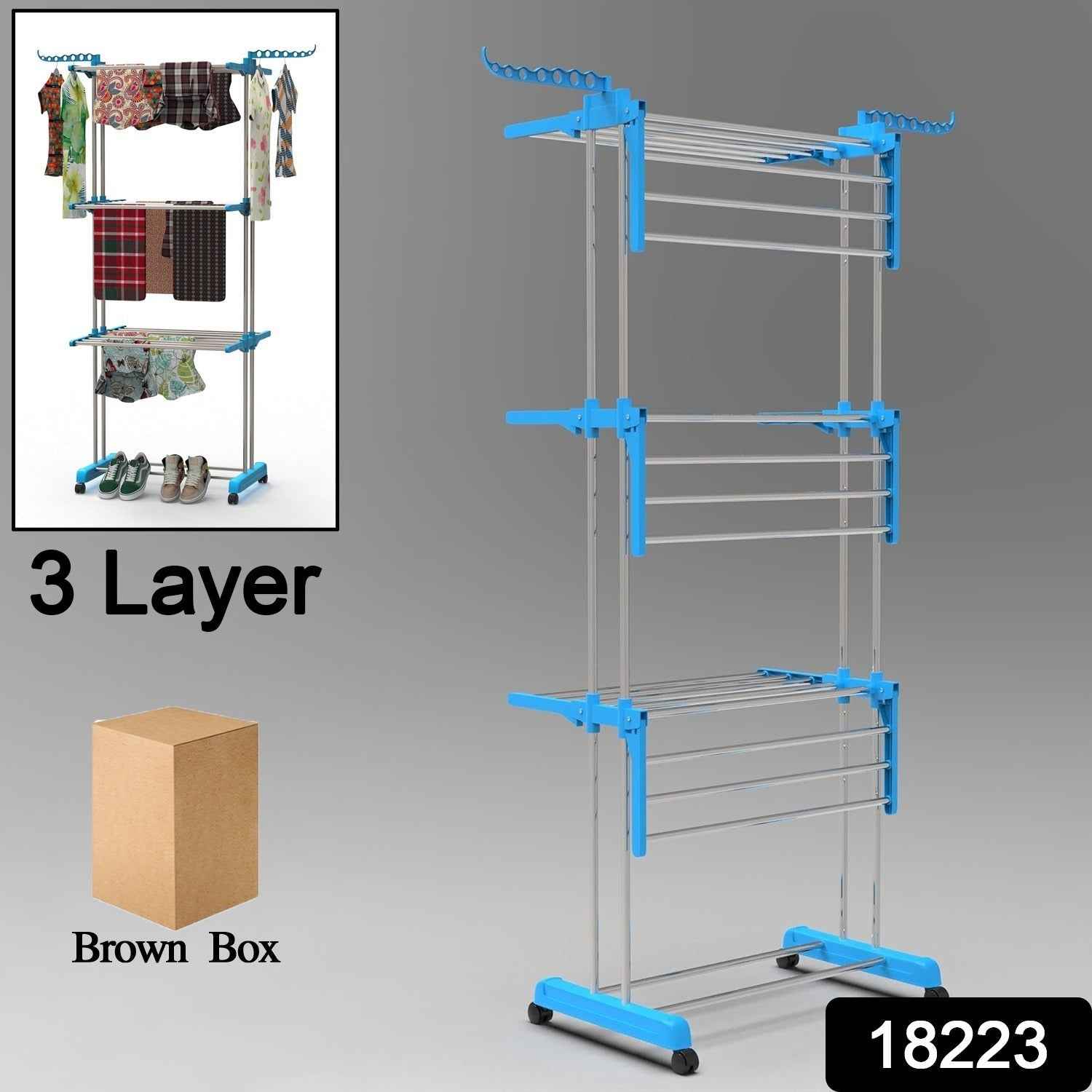 Cloth Drying Stand – 3 Layer Foldable Steel | Organivo