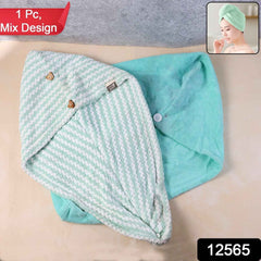 Microfiber Hair Drying Towel Wrap – Quick Absorbent Turban with Button Lock