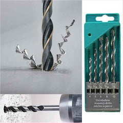 Overhead view of the set of 5 metal drill bits in assorted colors, ready for use.
