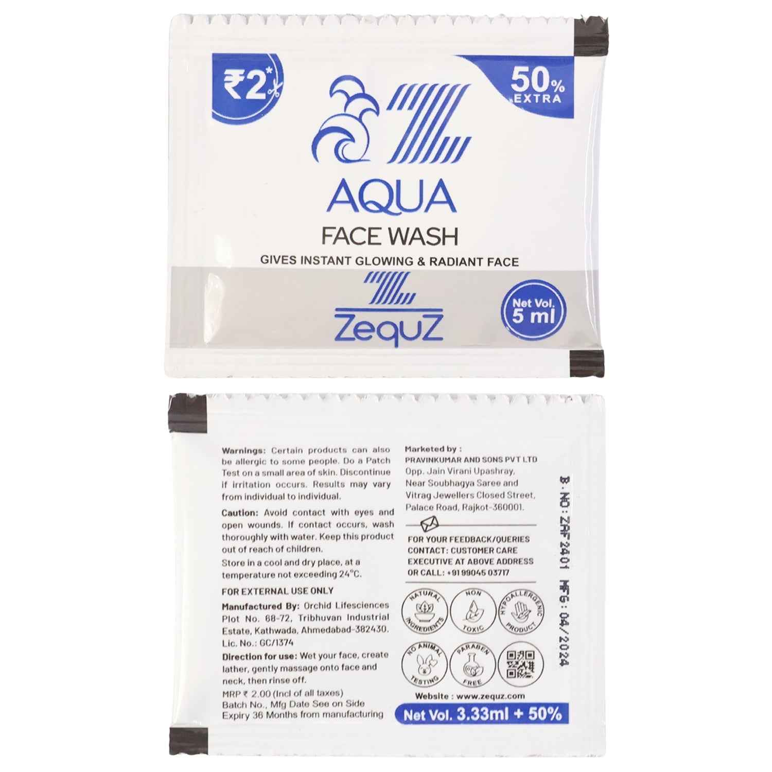 Aqua Face Wash Sachet – Instant Fresh Glow & Oil Control