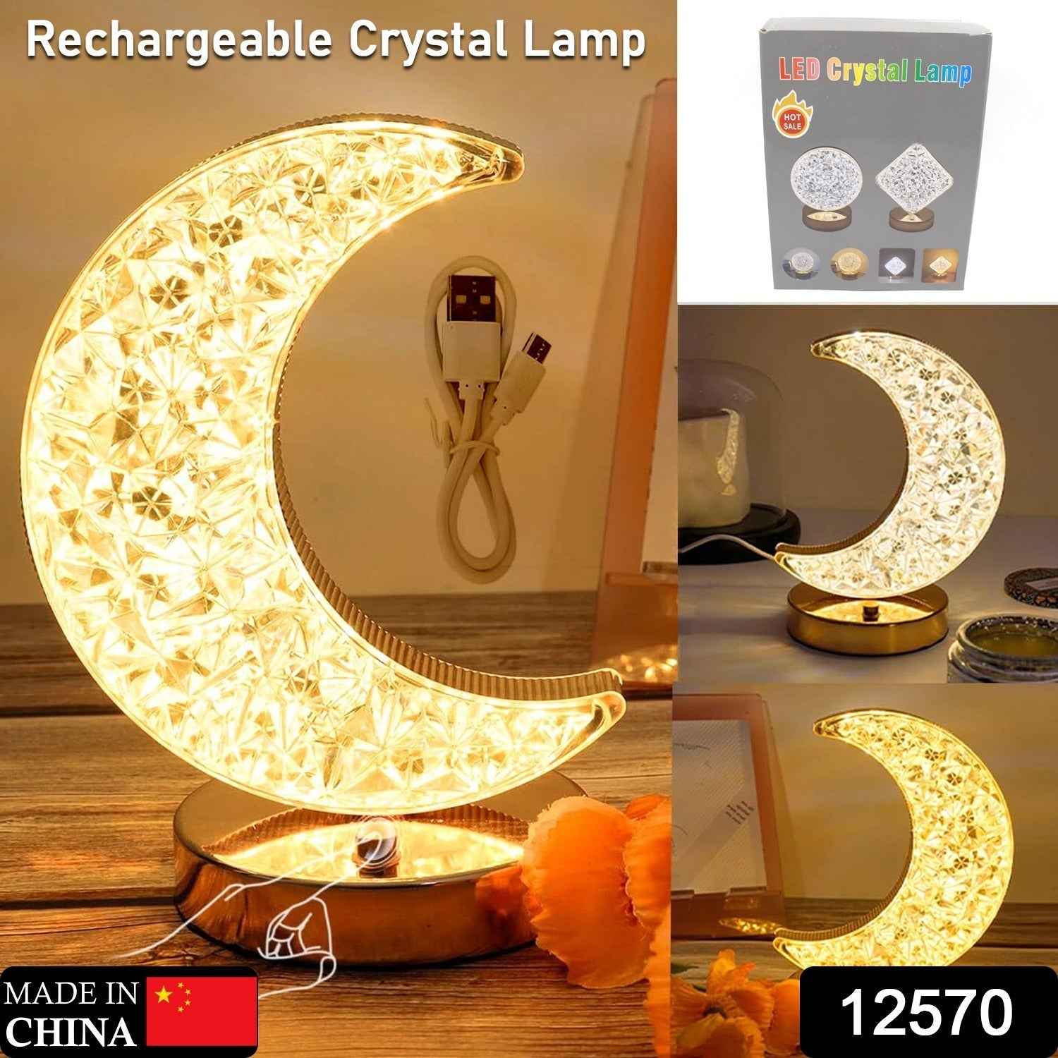 Moon Crystal Lamp – 3-Color Dimmable Touch Control | TinyTrendy
