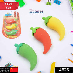 Chili Shape Erasers – Fun 3D Mini Eraser Set (3 Pc) | Writezo