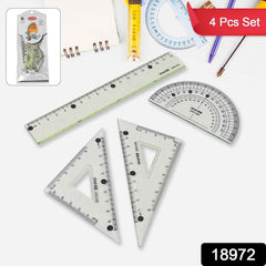 Geometry Set – 4-Piece Transparent Plastic Ruler Kit
