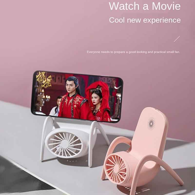 Portable Phone Holder Fan holding a smartphone, ideal for hands-free viewing.
