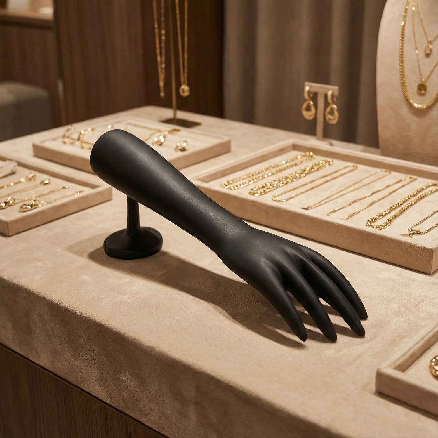 Black Hand Jewelry Display Stand – Elegant Matte Finish Organizer